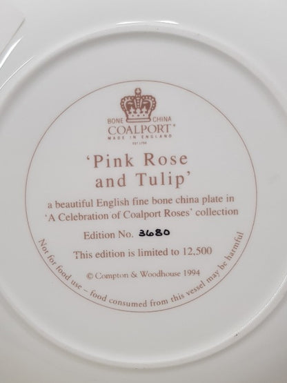 Coalport Fine Bone China Plate - Pink Rose & Tulip Collector plate VGC