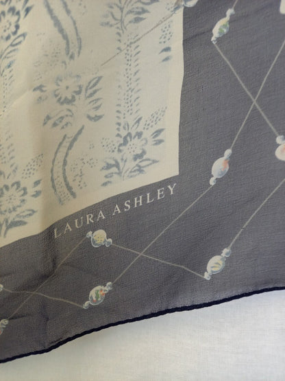 Laura Ashley Navy Floral Semi Sheer Silk Square Neck Scarf - 21.5"x21.5"