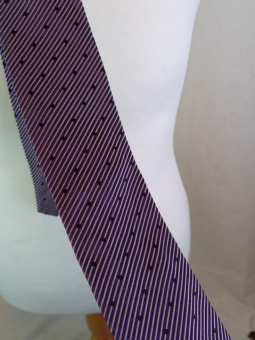 Paul Smith Purple Striped & Polka Dot Satin Silk Tie