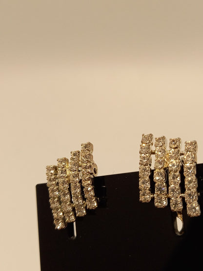 Silver Tone Vintage Metal Diamante Clip-on Statement Earrings
