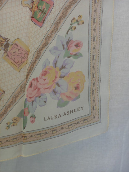 Laura Ashley Cream Floral Semi Sheer Silk Square Neck Scarf - 20"x20"