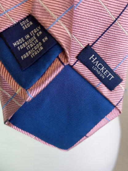 Hackett London Pink & Blue Checkered Silk Tie - Made in Italy