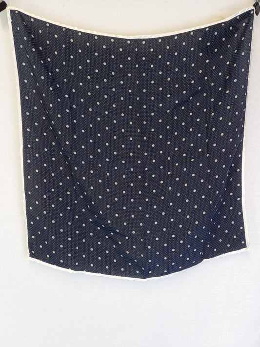 Laura Ashley Navy Blue Polka Dot Satin Square Neck Scarf - 20"x20"