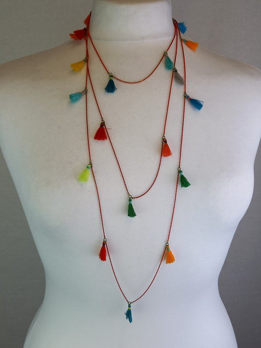 Boho Betty Colourful Multicoloured Tassel Long Layering Necklace