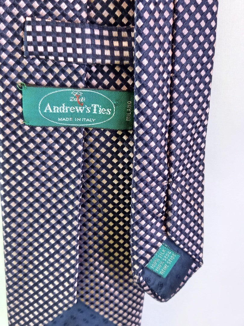 Andrew's Ties Milano Navy & Pink Checkered Silk Tie