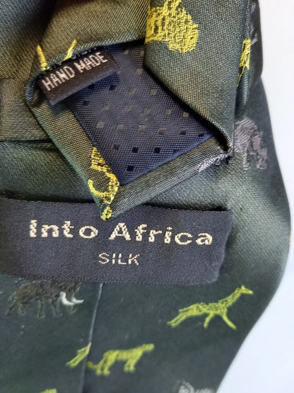 Into Africa Green Handmade Silk Tie - Animal Print