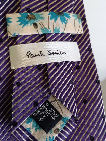 Paul Smith Purple Striped & Polka Dot Satin Silk Tie