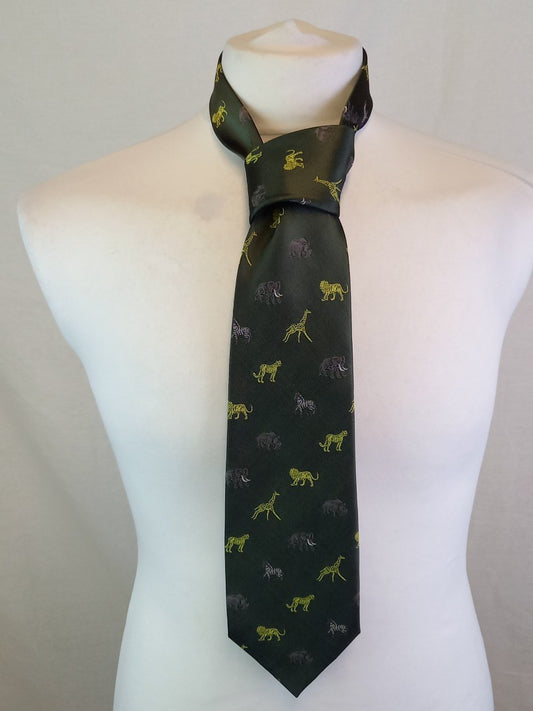 Into Africa Green Handmade Silk Tie - Animal Print