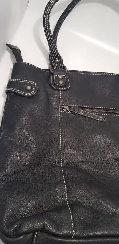 Medium Size, Lloyd Baker,  Black Leather Shoulder Bag with Pockets VGC