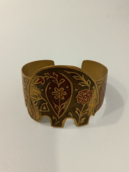 Elephant Enamel & Brass Vintage Cuff Bangle Bracelet - Made in India