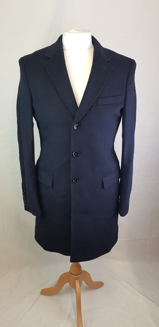 Hugo Boss 3/4 Length Navy Wool & Cashmere Men's Coat Size 46.  VGC