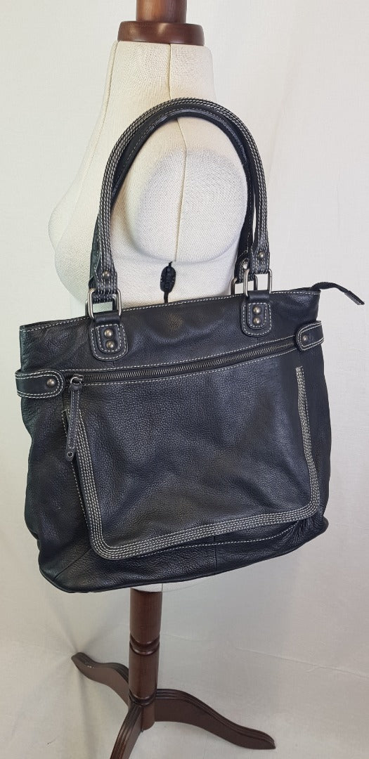 Medium Size, Lloyd Baker,  Black Leather Shoulder Bag with Pockets VGC