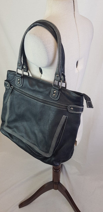 Medium Size, Lloyd Baker,  Black Leather Shoulder Bag with Pockets VGC