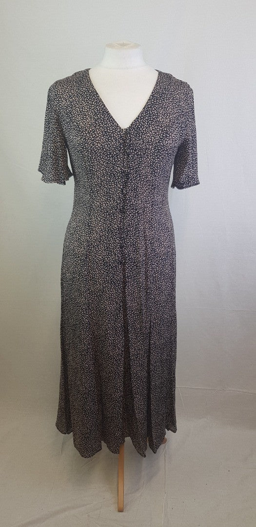 Vintage Hobbs Dress, Marilyn Anselm Maxi Dress in Brown/Black Leaf pattern Size 12 VGC