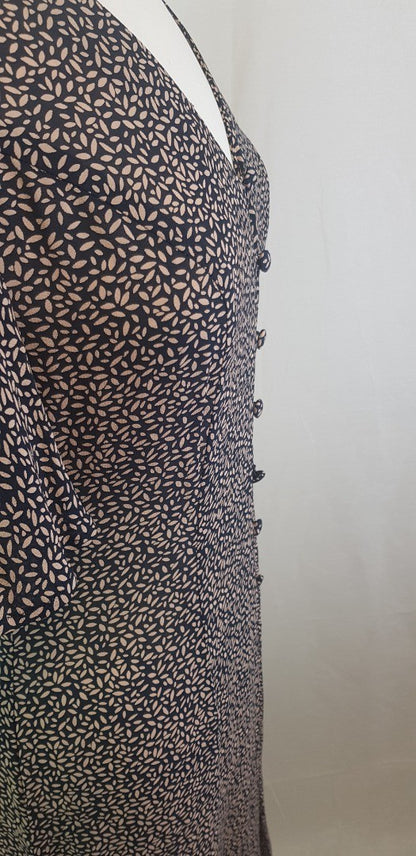 Vintage Hobbs Dress, Marilyn Anselm Maxi Dress in Brown/Black Leaf pattern Size 12 VGC
