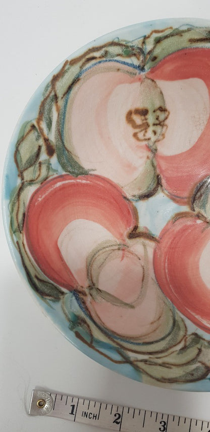 David Walters Pottery Bowl with Pink & Green Apples VGC