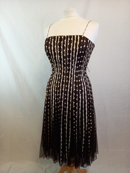 Phase Eight Brown Striped Mesh & Satin Occasion Dress - Size 12