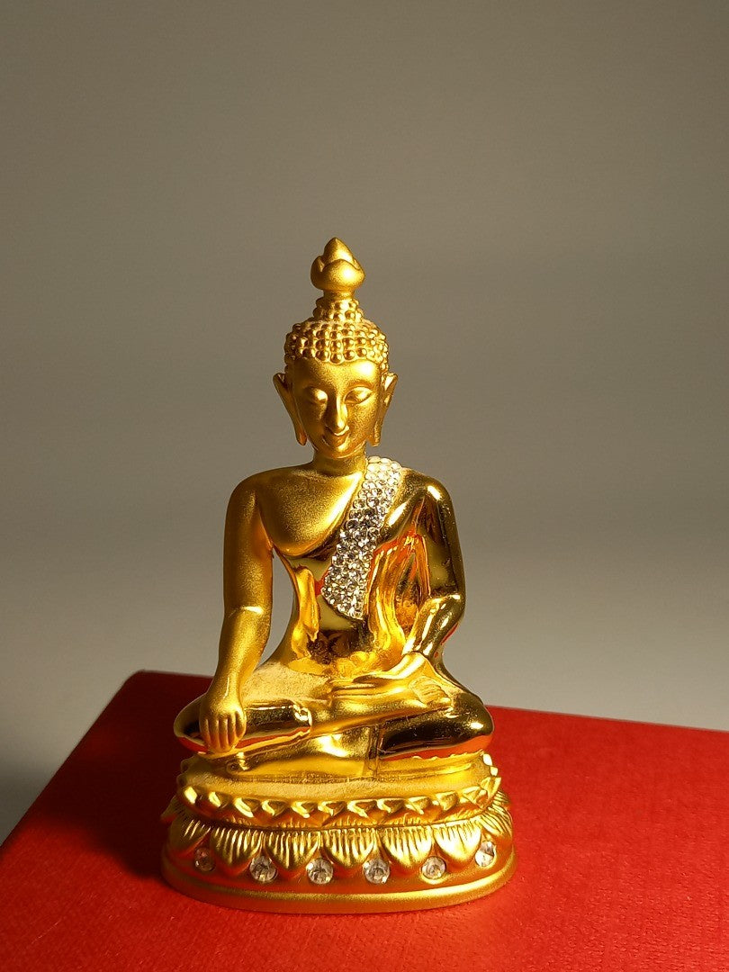 Miniature Gold Tone Buddha Ornament with Diamante Detail - In Box