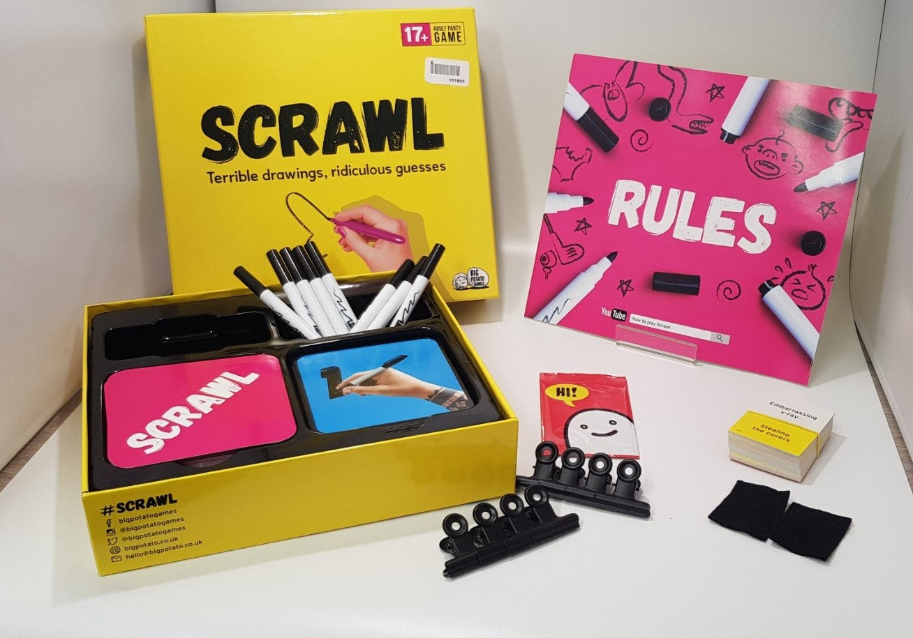 Scrawl Board Game - Terrible Drawings & Ridiculous guesses ... Adult Game VGC