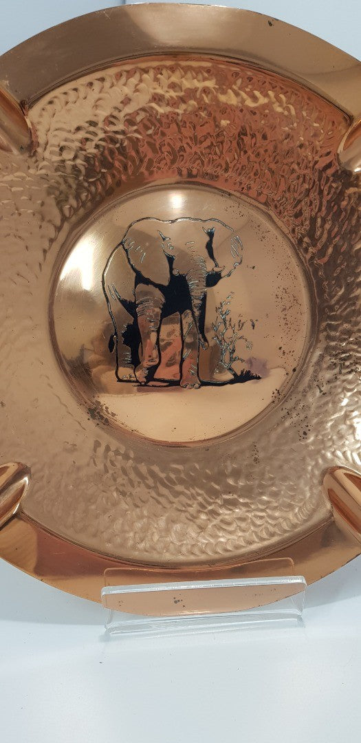 Vintage. Rodesia Copper Elephant Design Large Ash Tray & Platter