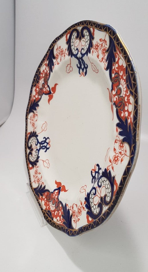 Antique Royal Crown Derby Handpainted Plate in Blue & Orange -  VGC