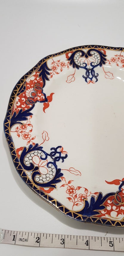 Antique Royal Crown Derby Handpainted Plate in Blue & Orange -  VGC