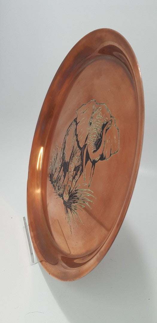 Vintage. Rodesia Copper Elephant Design Large Ash Tray & Platter