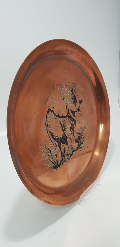 Vintage. Rodesia Copper Elephant Design Large Ash Tray & Platter