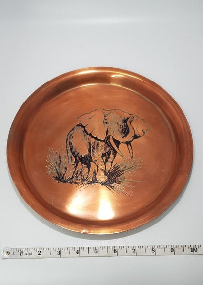 Vintage. Rodesia Copper Elephant Design Large Ash Tray & Platter