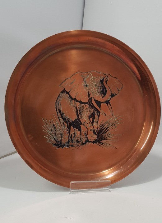 Vintage. Rodesia Copper Elephant Design Large Ash Tray & Platter