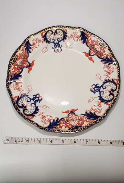 Antique Royal Crown Derby Handpainted Plate in Blue & Orange -  VGC