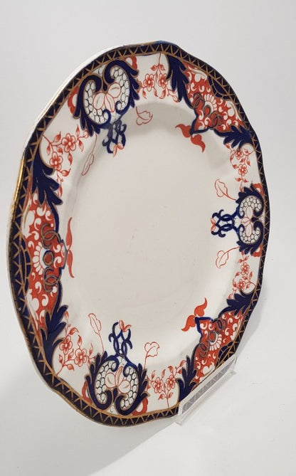 Antique Royal Crown Derby Handpainted Plate in Blue & Orange -  VGC