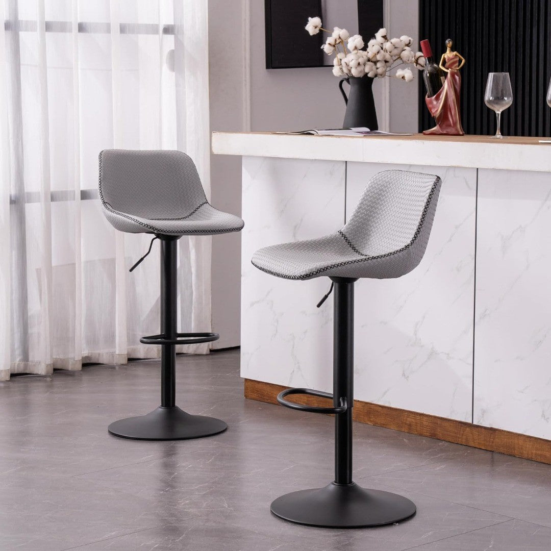 Kidol & Shellder Bar Stools Set of 2 Swivel Grey Faux Leather Adjustable Padded