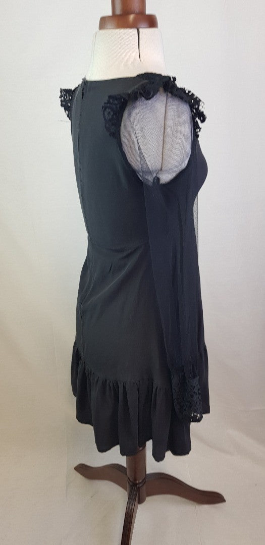For Love & Lemons 100% Silk Black Lace Sleeved Dress Size S VGC