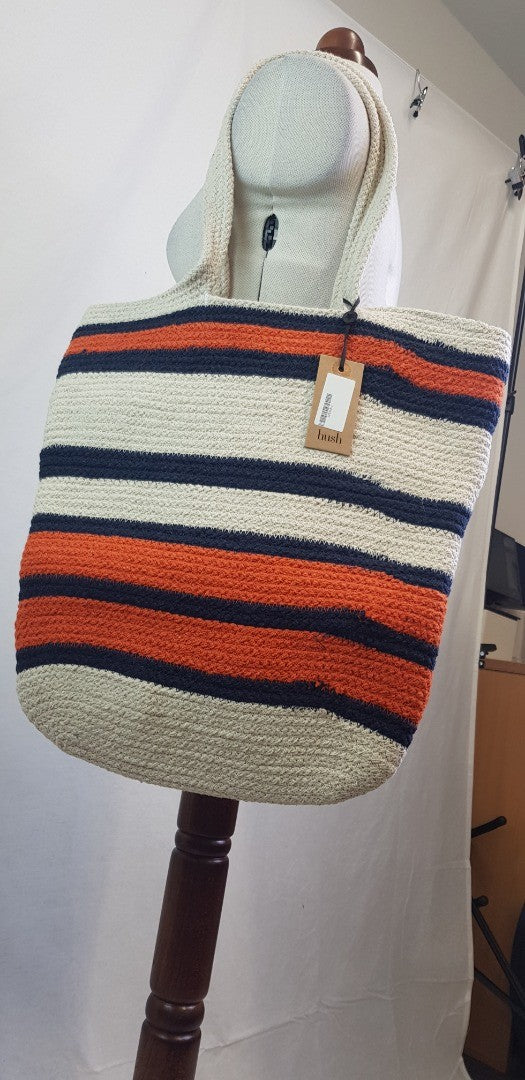 Hush Seville Beach Bag - Large - Natural, Navy & Orange BNWT