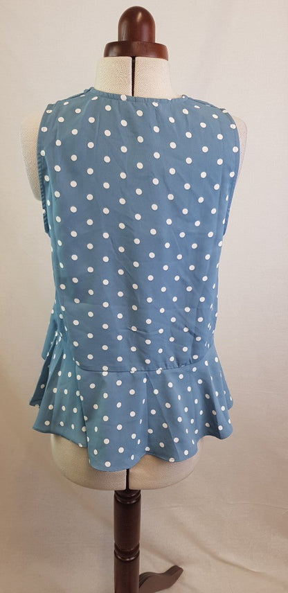 Coast Ladies Blue & White Spotty Vest Top with Twist Wrap at the front. Size L BNWT