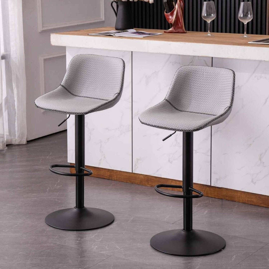 Kidol & Shellder Bar Stools Set of 2 Swivel Grey Faux Leather Adjustable Padded