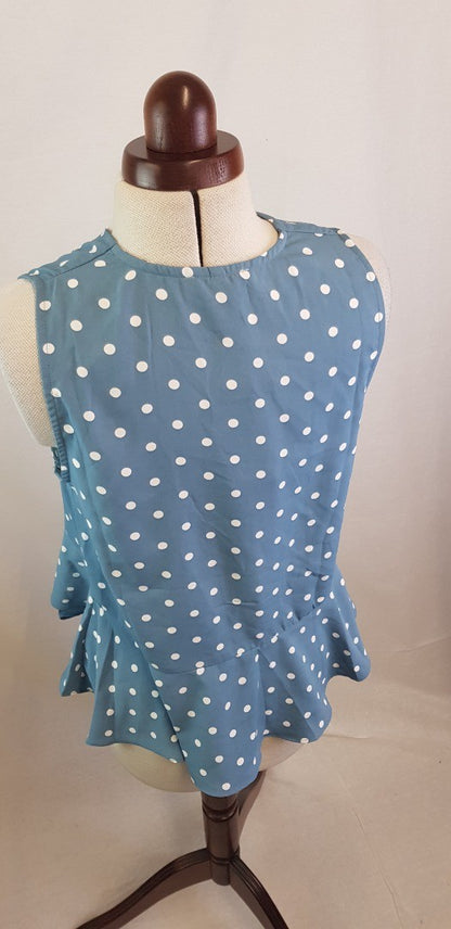 Coast Ladies Blue & White Spotty Vest Top with Twist Wrap at the front. Size L BNWT