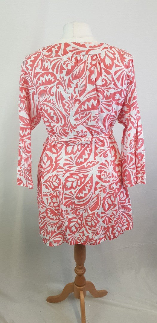 Malvin I Love Linen - 100% Linen Pink & White Summer Dress Size 20 GC