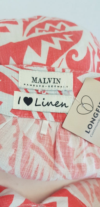Malvin I Love Linen - 100% Linen Pink & White Summer Dress Size 20 GC