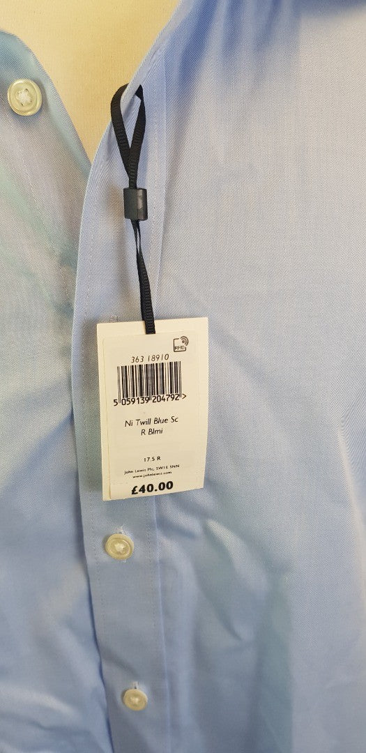 John Lewis Non Iron cotton Mens Light Blue Shirt 17.5R BNWT