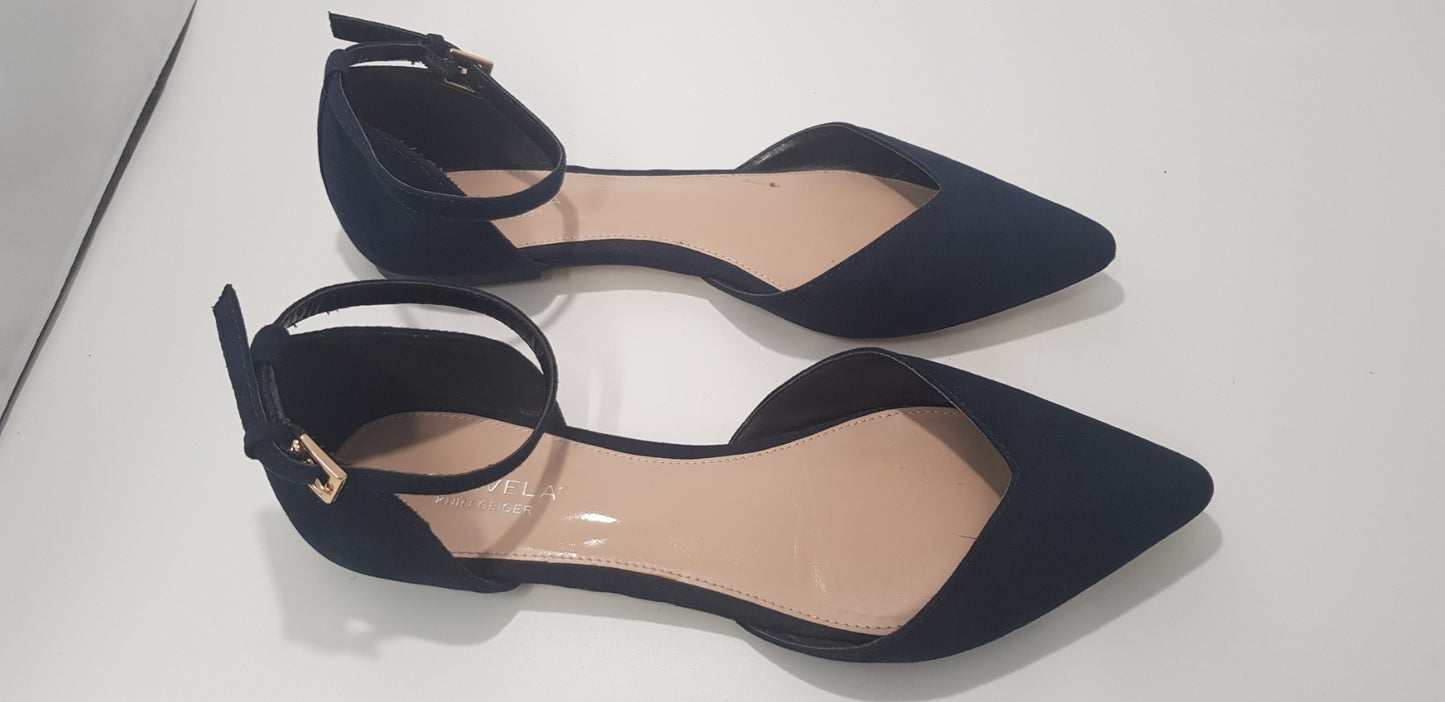 Kurt Geiger/Carvela Flat, Navy Shoe with Ankle Strap Size 6.5 VGC