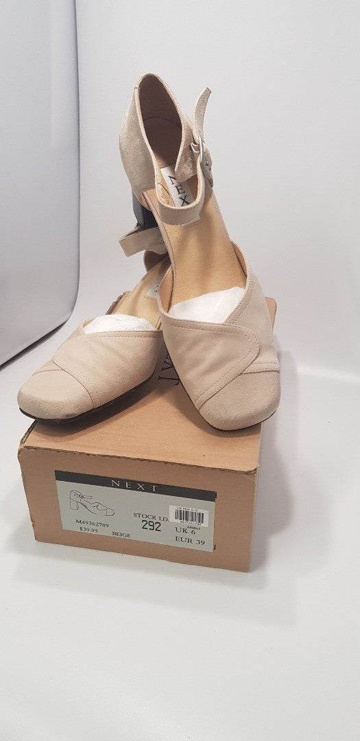 Next. Beige, Suede, Heeled, Ankle Strap Shoe Size 6 Nearly New