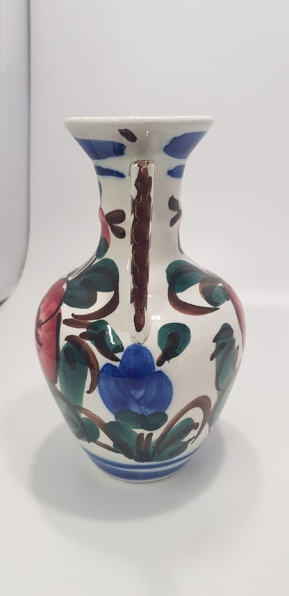 Vintage. Floral Majolica 2 Handled Colourful Vase GC