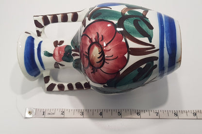 Vintage. Floral Majolica 2 Handled Colourful Vase GC