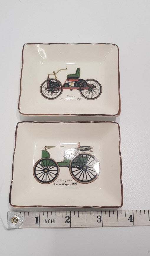 Sandland Hanley Staffordshire Trinket Dish with Winton Car 1898 & 4 Plates VGC