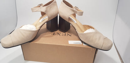 Next. Beige, Suede, Heeled, Ankle Strap Shoe Size 6 Nearly New
