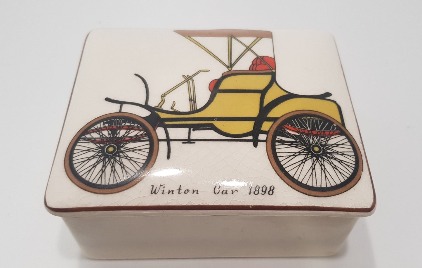 Sandland Hanley Staffordshire Trinket Dish with Winton Car 1898 & 4 Plates VGC