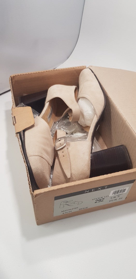 Next. Beige, Suede, Heeled, Ankle Strap Shoe Size 6 Nearly New