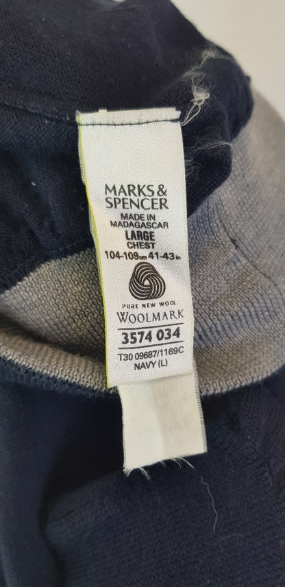 Marks & Spencer Merino Wool Jumper Size L in Navy Blue - VGC